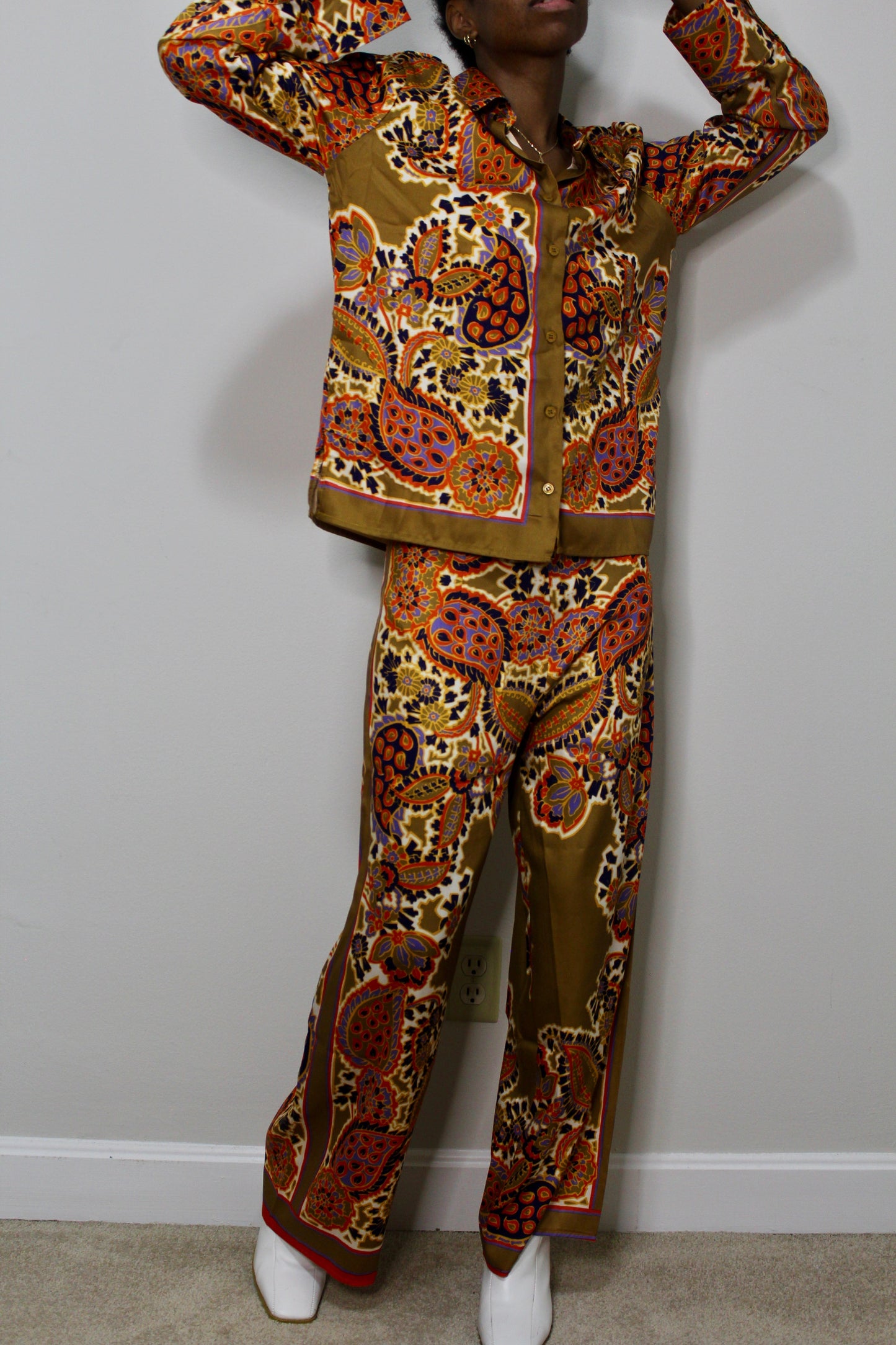 Everything's Golden Paisley Print Satin Pants