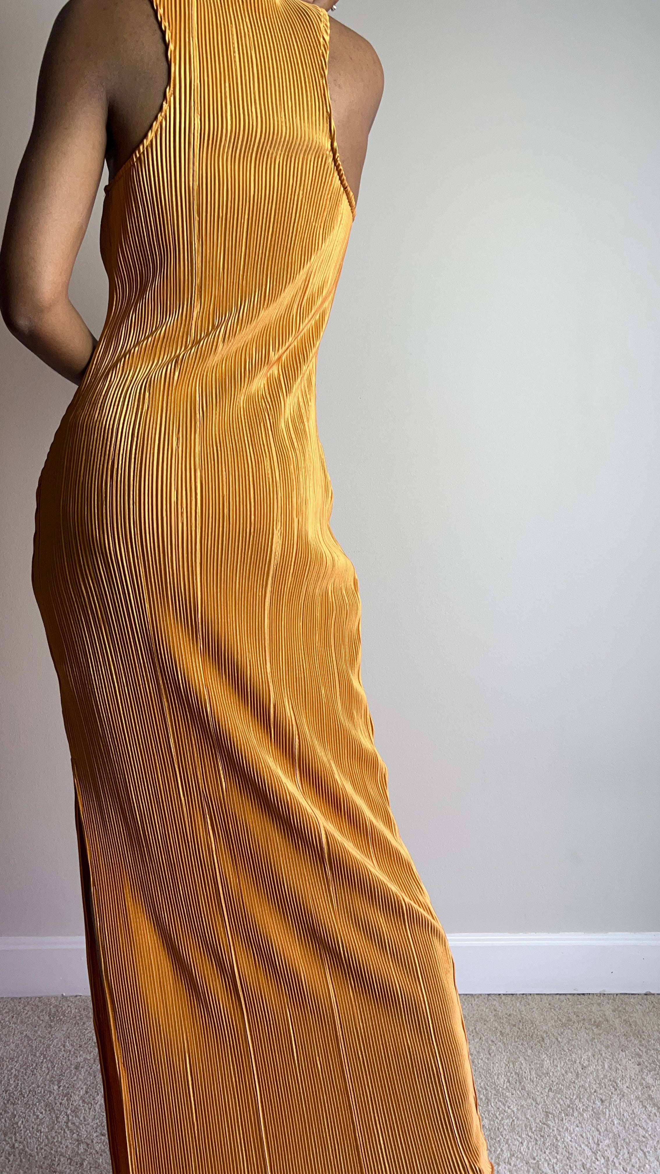 Sun Kissed Orange Twist Plisse Maxi Dress