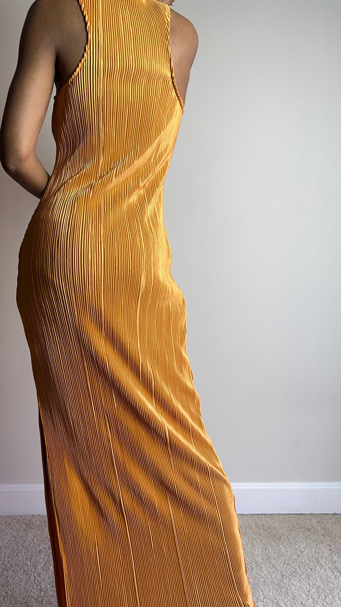 Sun Kissed Orange Twist Plisse Maxi Dress