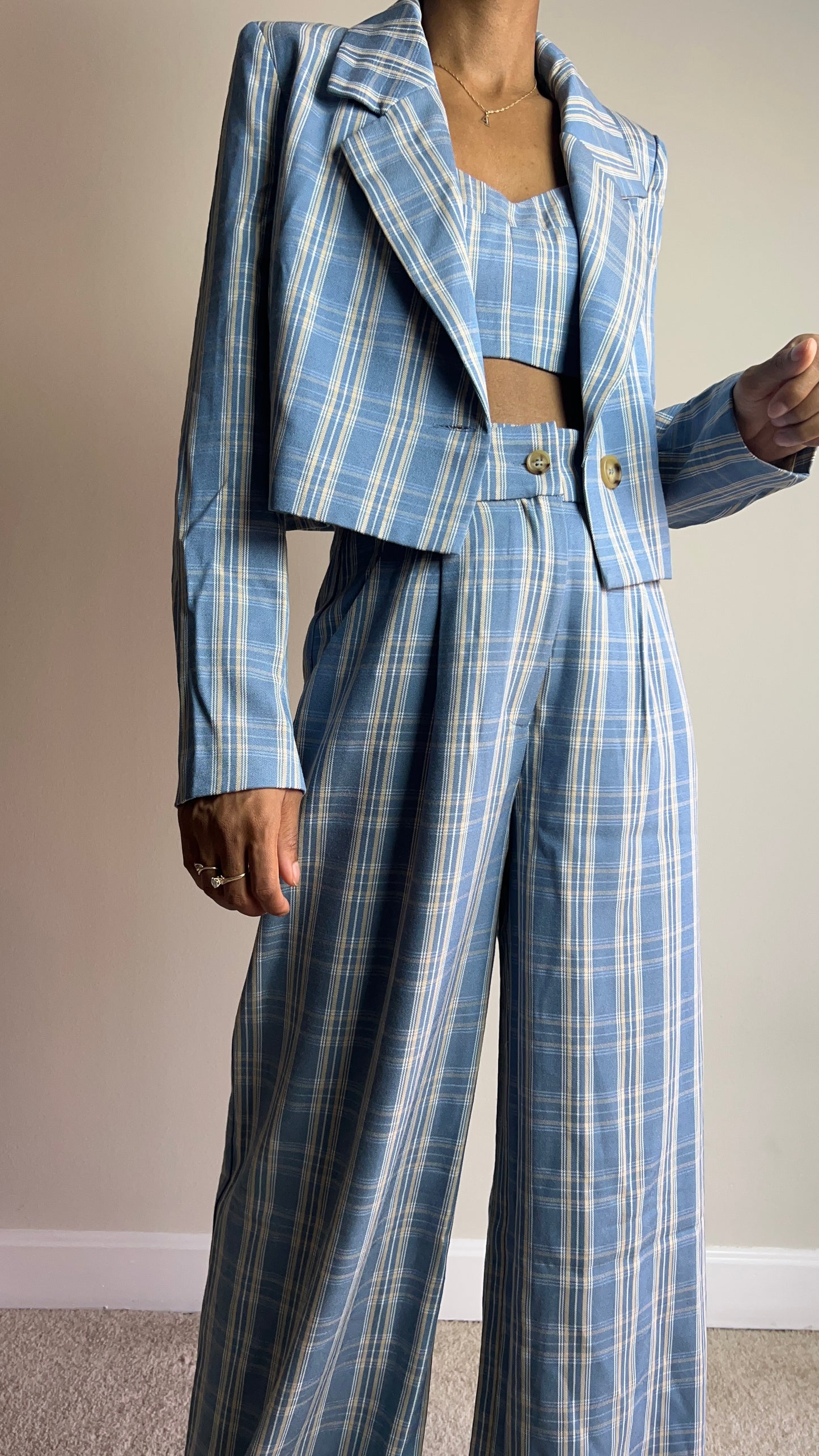 Strictly Business Plaid 3Pc Pant Suit