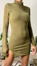 Load image into Gallery viewer, Mesh On My Sleeve Mock Neck Knit Mini Dress - Dark Olive

