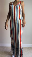 Load image into Gallery viewer, Worth The Tassle Striped Fringe Midi Dress
