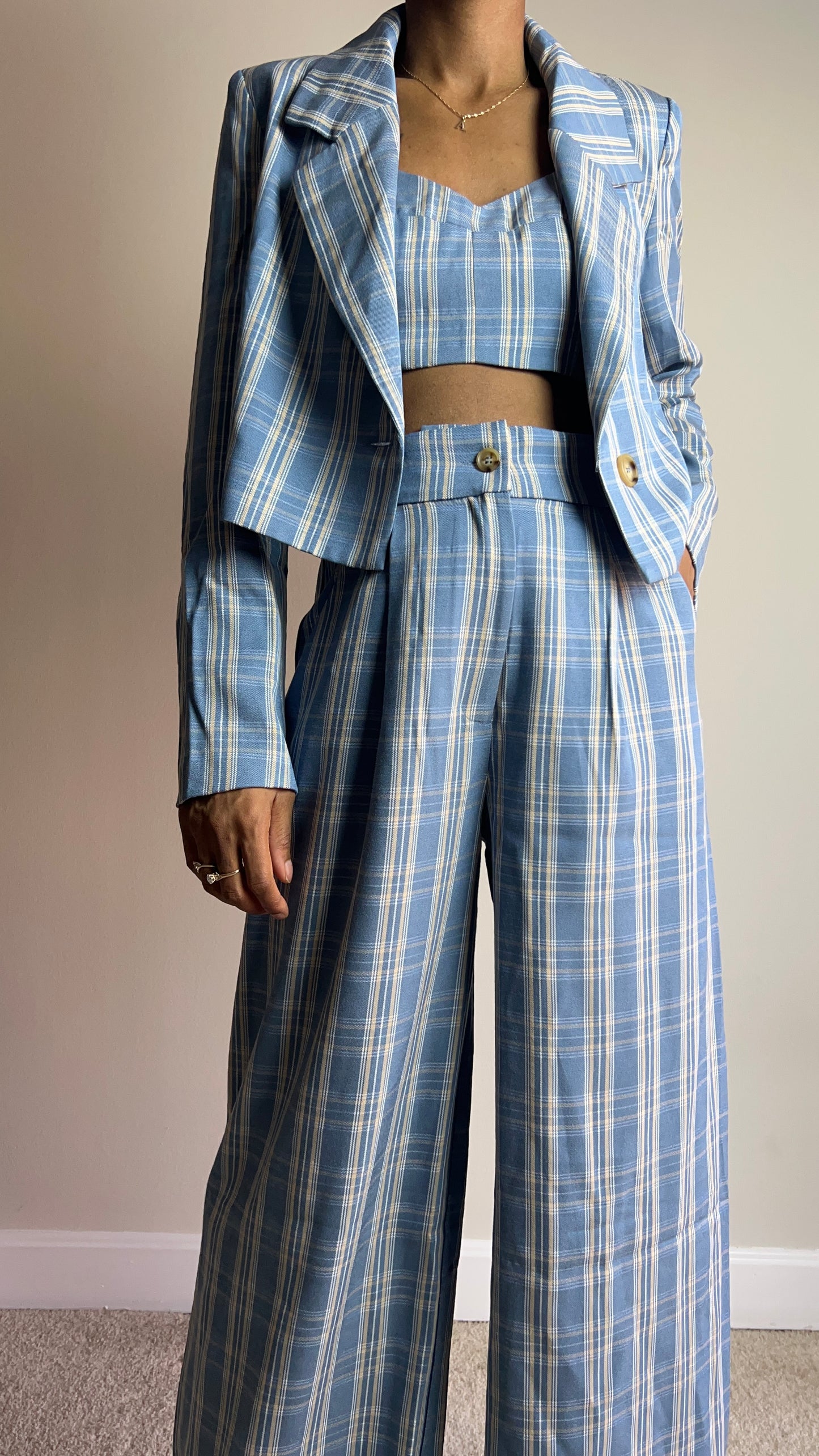 Strictly Business Plaid 3Pc Pant Suit