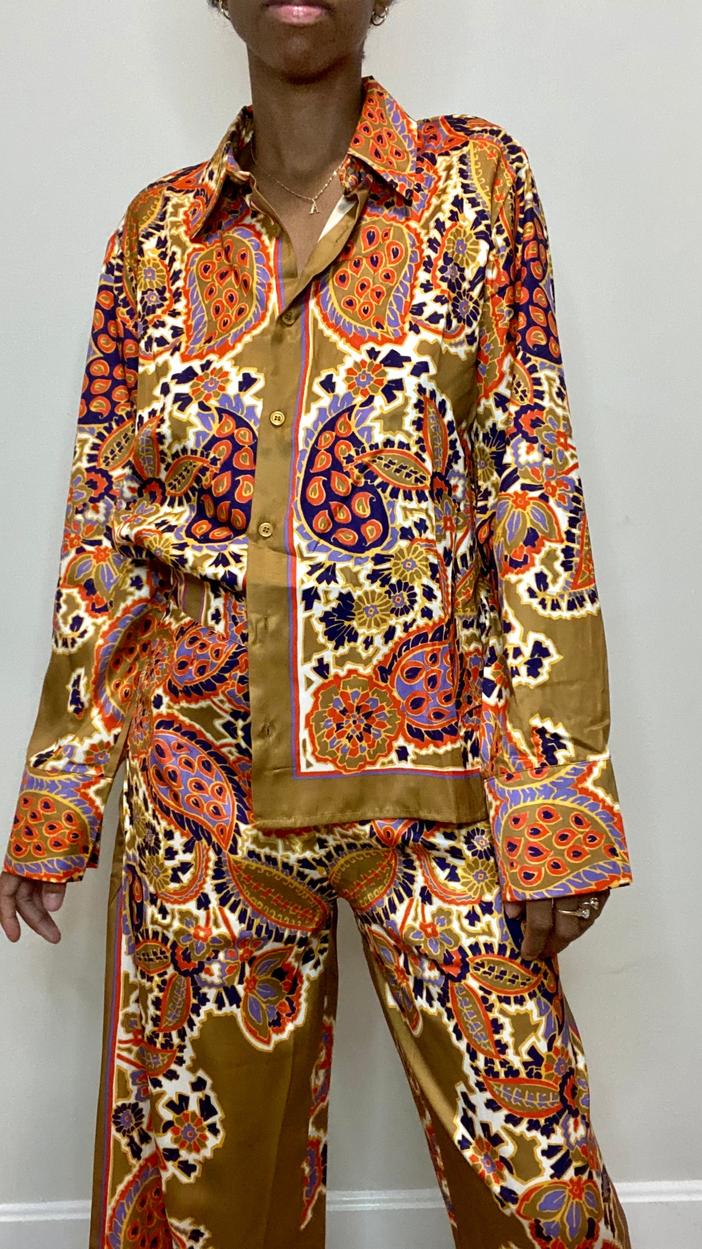 Everything's Golden Paisley Print Satin Top