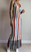 Load image into Gallery viewer, Worth The Tassle Striped Fringe Midi Dress
