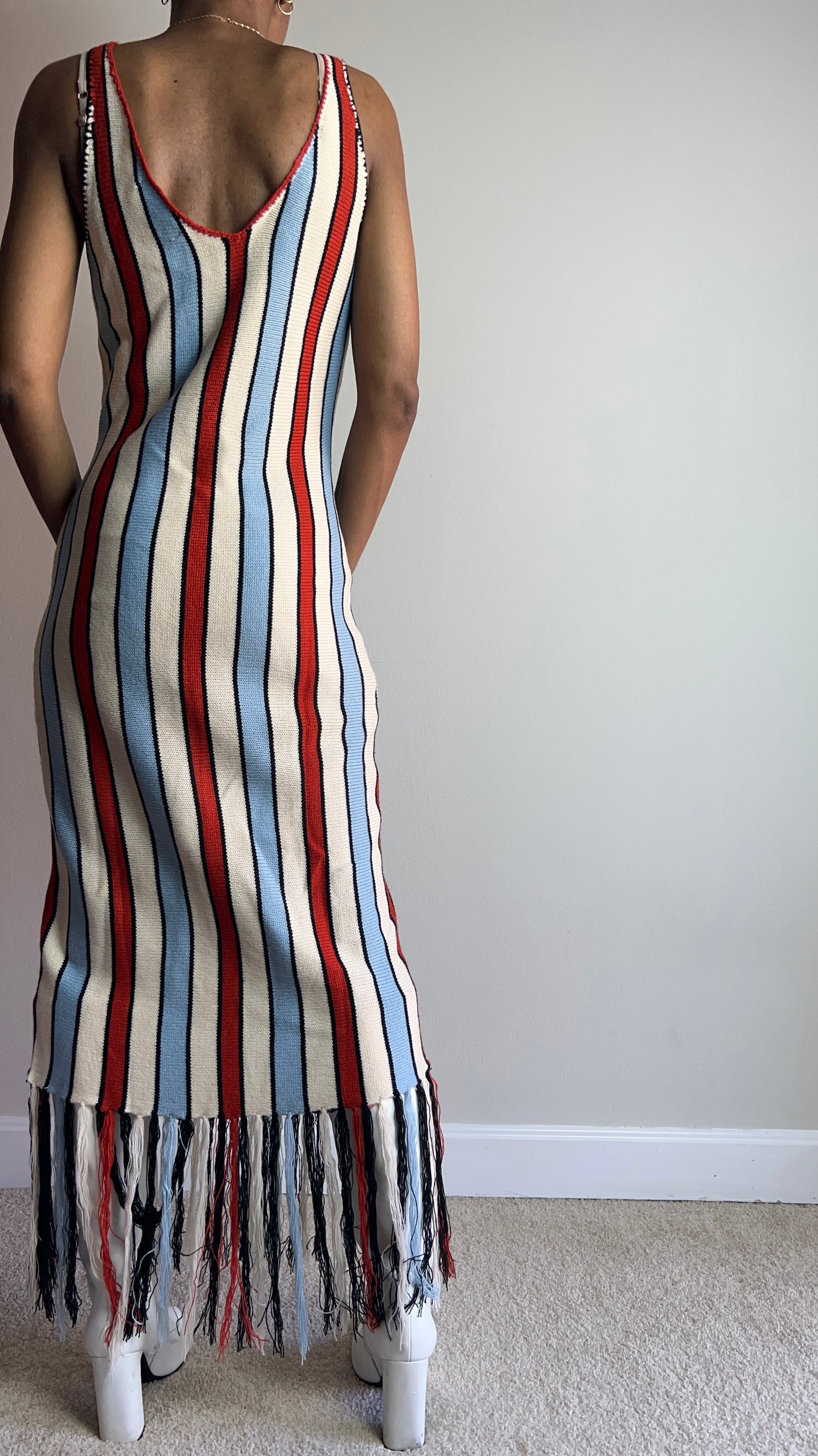 Worth The Tassle Striped Fringe Midi Dress