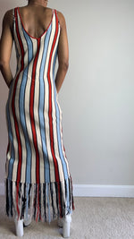 Load image into Gallery viewer, Worth The Tassle Striped Fringe Midi Dress
