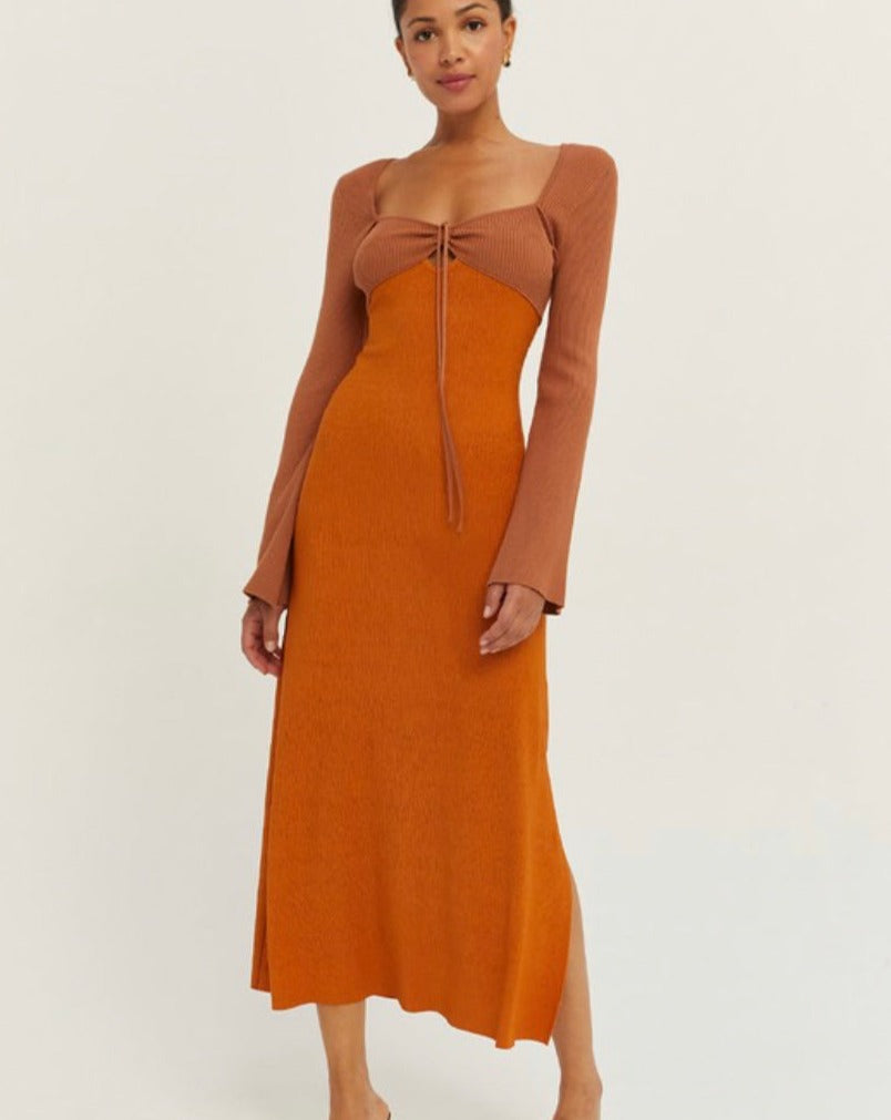 Two Tone Rust Maxi Dress