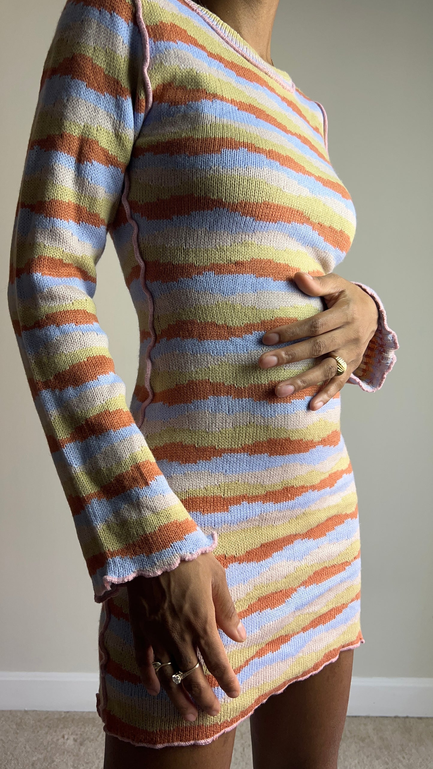 Retro Striped Knit Mini Dress