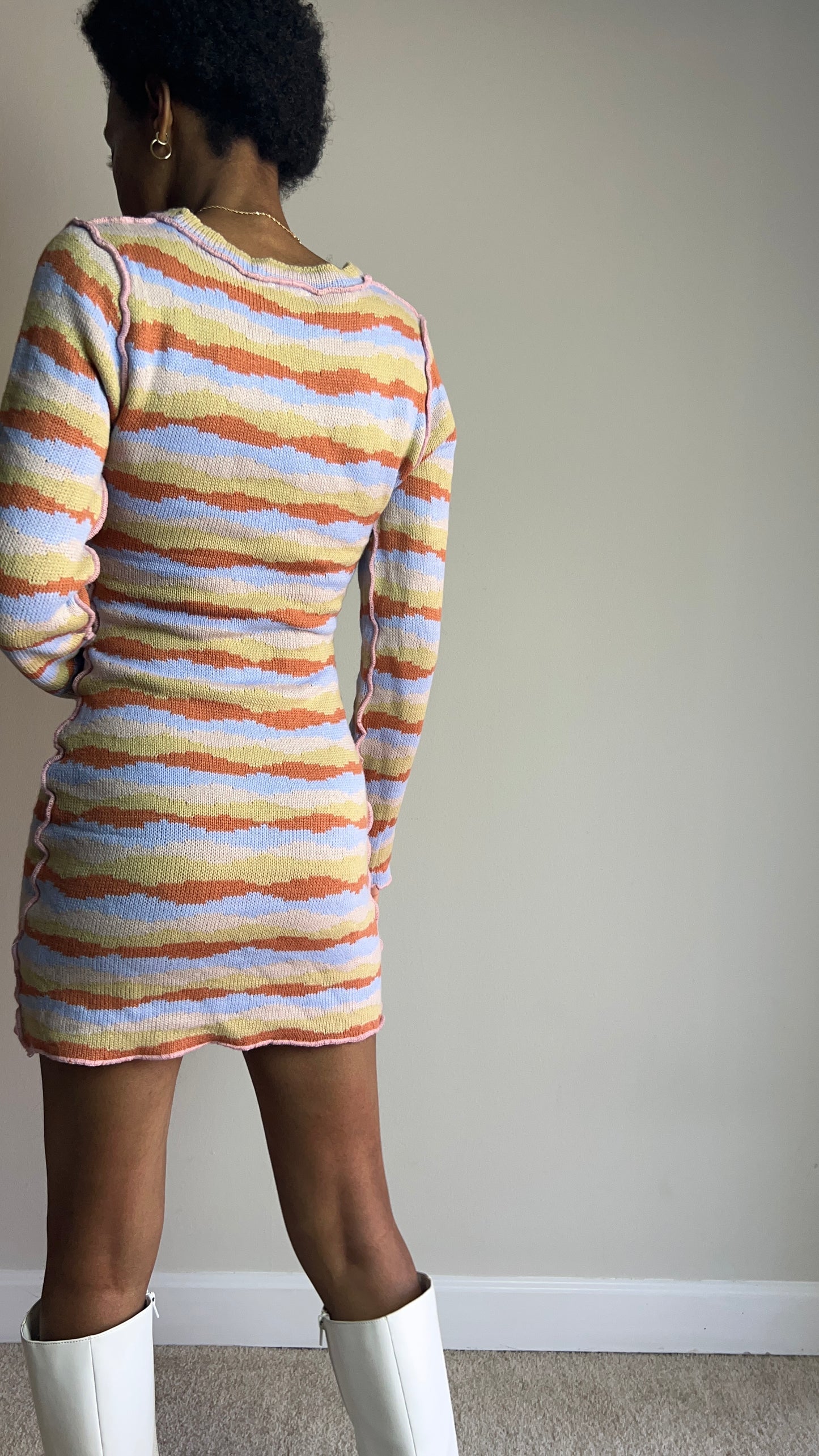 Retro Striped Knit Mini Dress