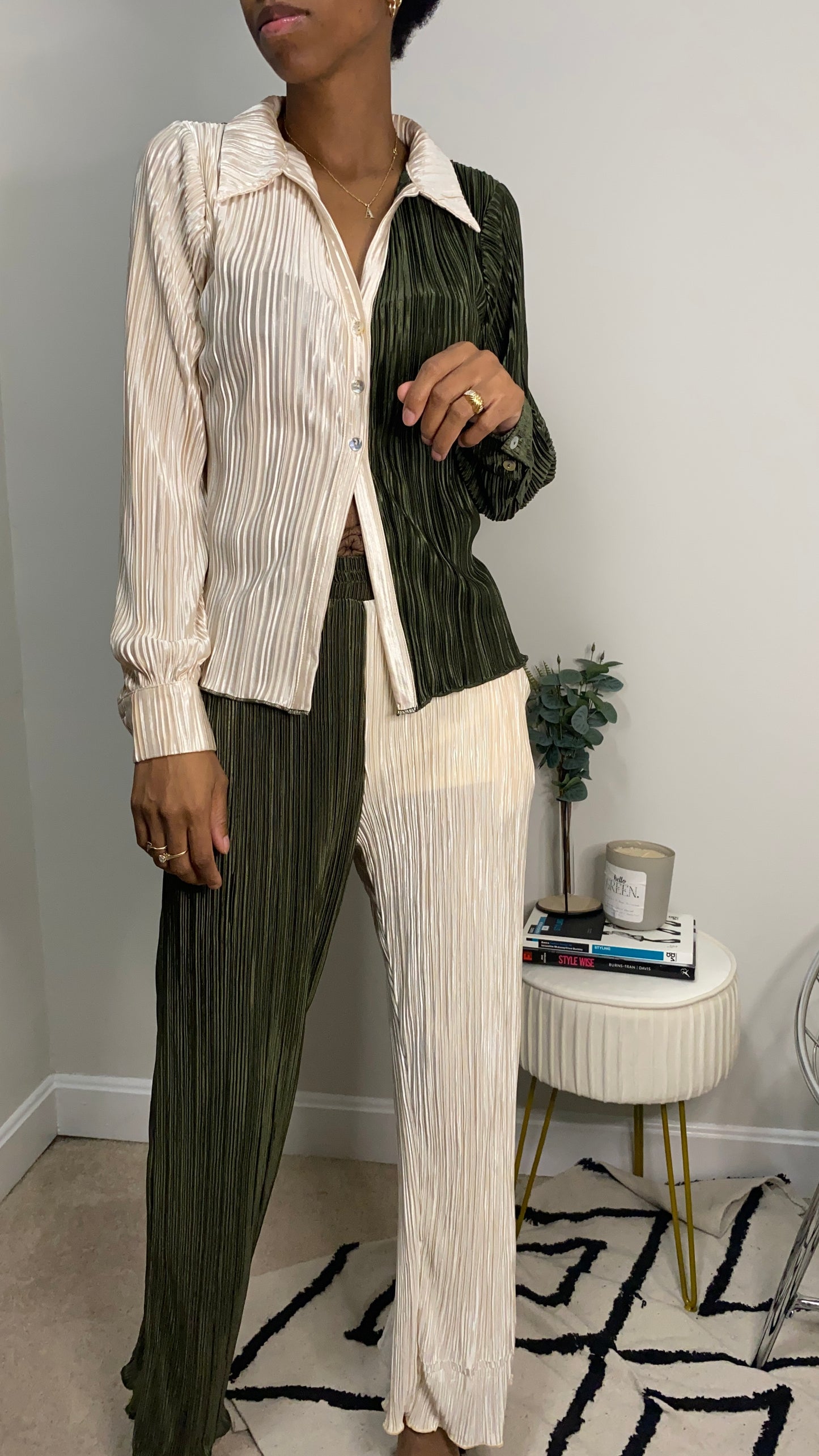 Down the Middle Plisse Pant Set