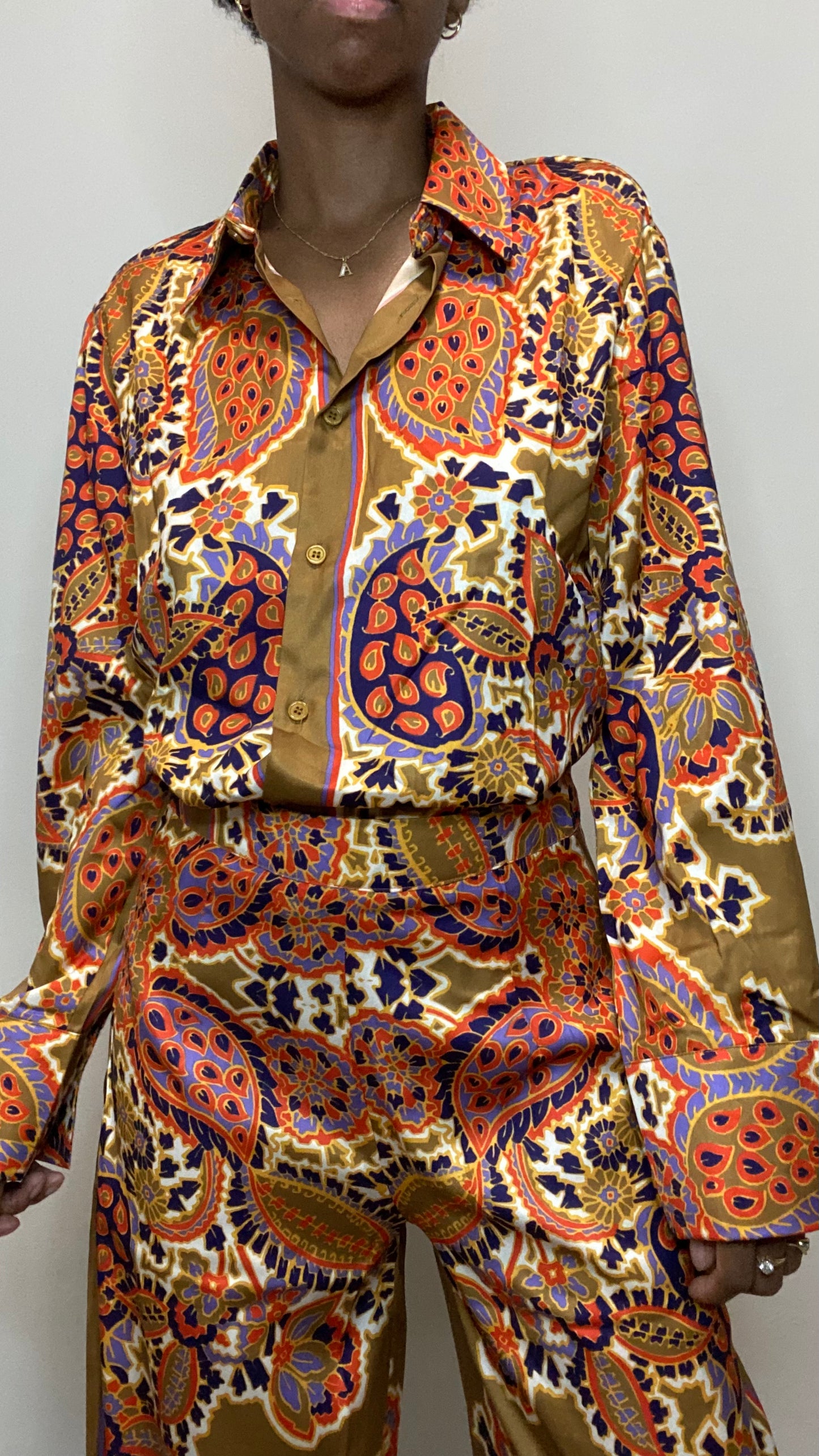 Everything's Golden Paisley Print Satin Top