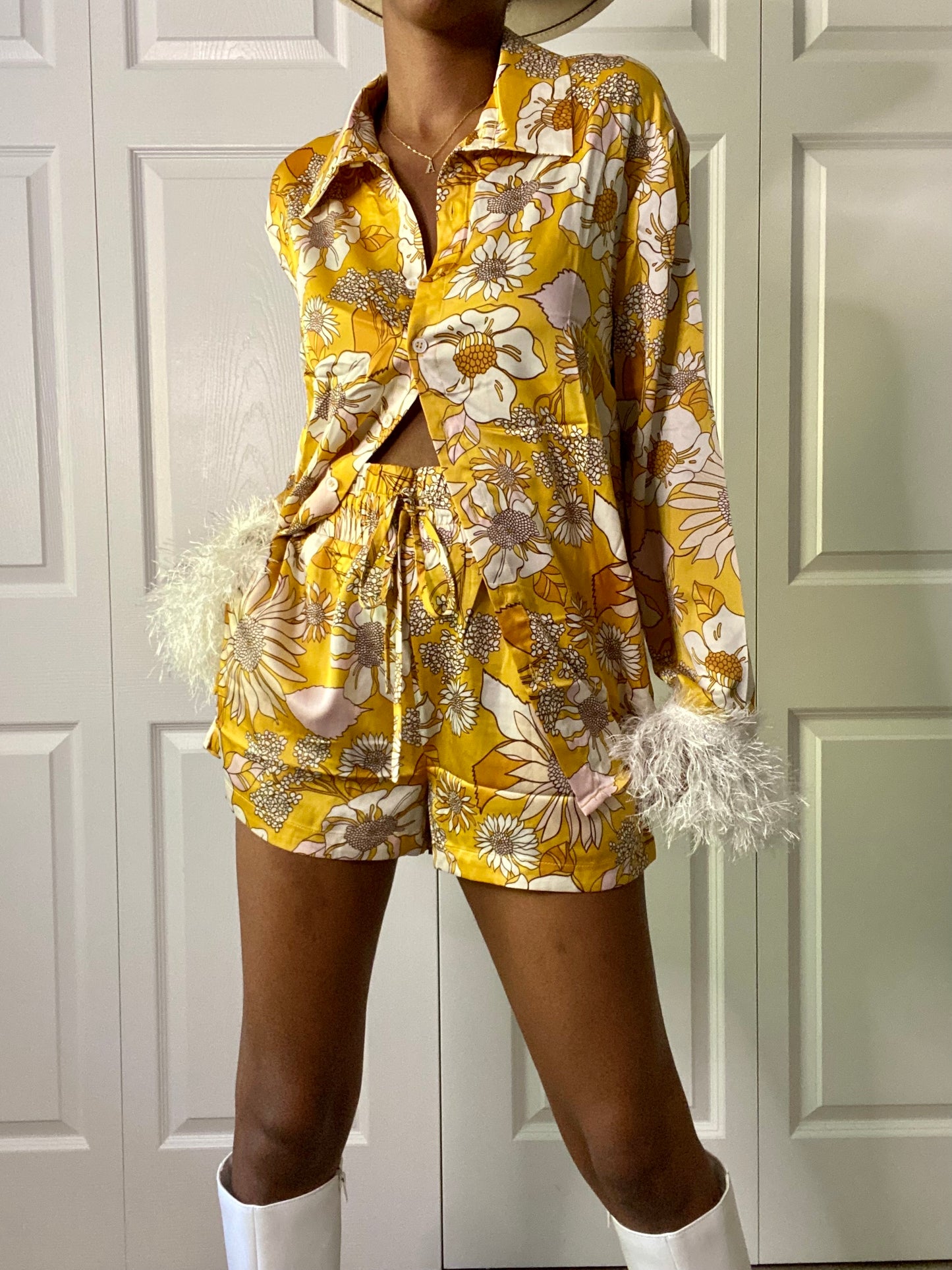 Floral Print Satin Short Set