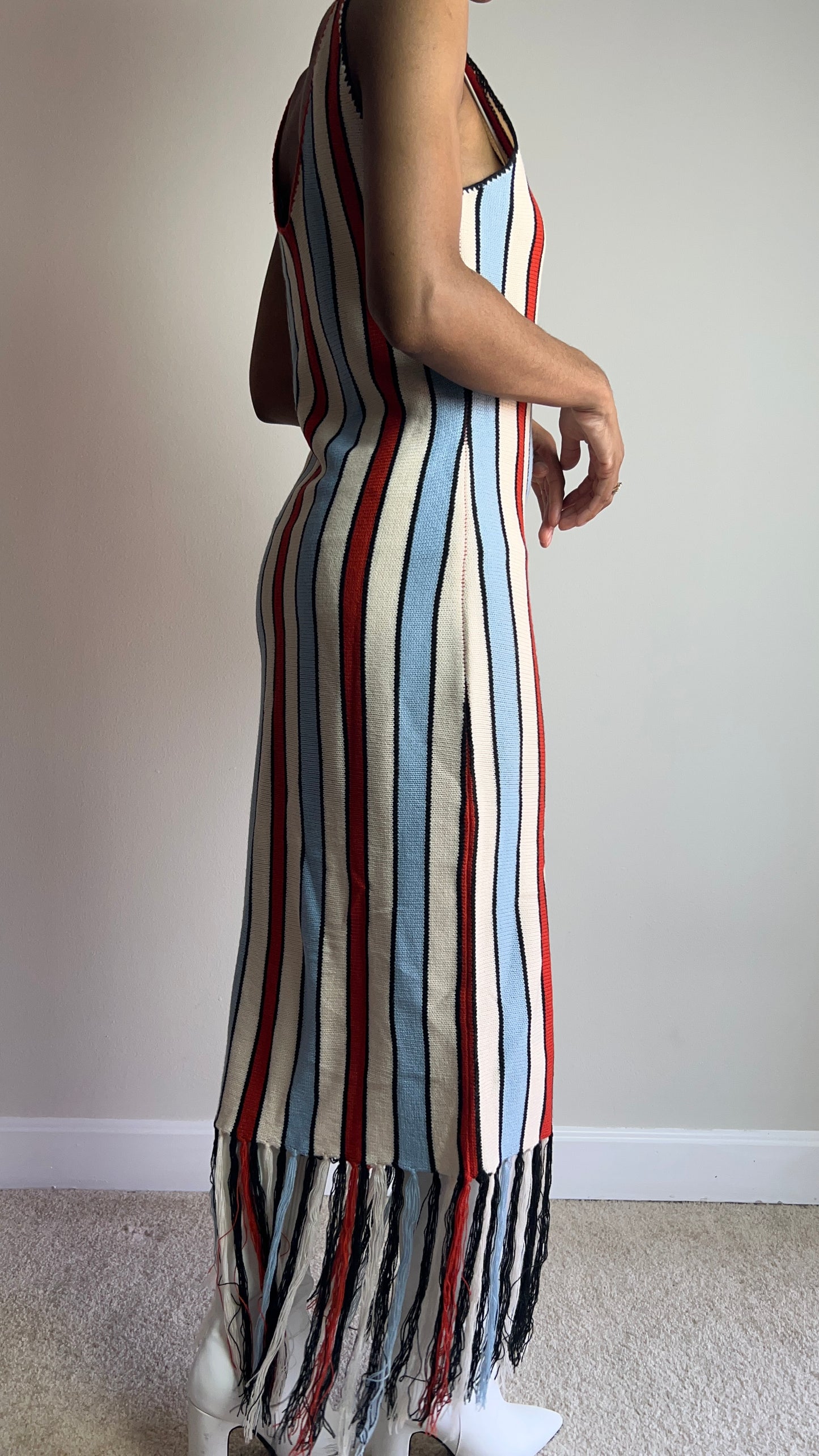 Worth The Tassle Striped Fringe Midi Dress