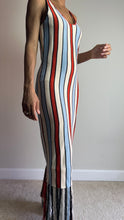 Load image into Gallery viewer, Worth The Tassle Striped Fringe Midi Dress

